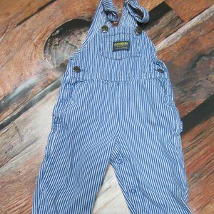 Osh Kosh blue & white striped bib overalls railroad engineer 24M